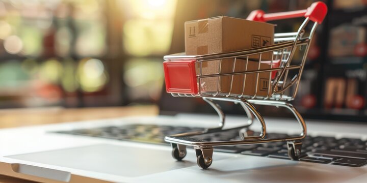 E-commerce website on a laptop screen, digital transformation in retail, close-up, digital photography