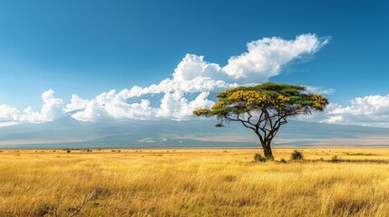 A tree standing in an African savanna