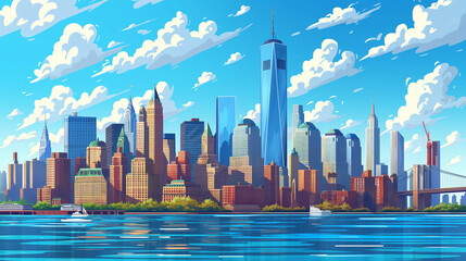 New York, USA with its typical sights on a sunny day
