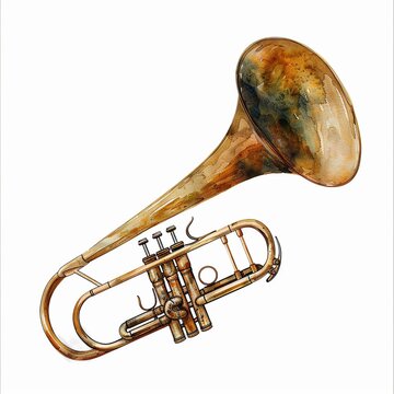 Clipart of a rams horn trumpet watercolor