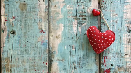 Celebrate special occasions like Valentine s Day Mother s Day Spring and Women s Day with a charming handmade textile heart displayed against a rustic wooden backdrop painted in a soothing  - Powered by Adobe