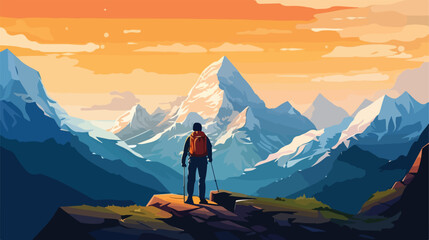 Horizontal background with mountains. Mountaineerin
