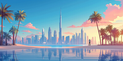 Dubai, UAE with its typical sights on a sunny day - obrazy, fototapety, plakaty