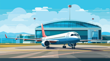Horizontal banner with airplane taxiing and prepari