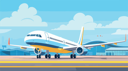 Horizontal banner with airplane taxiing and prepari