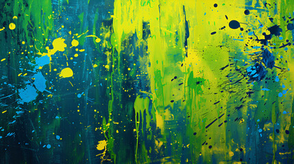 Energetic Paint Splatter, Lime and Navy Blue, Abstract Artistic Background with Copy Space