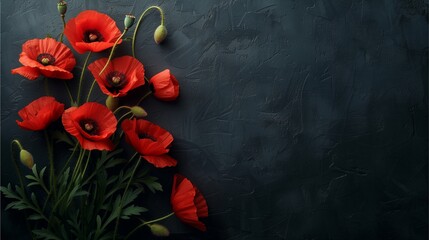 red poppies on wooden background