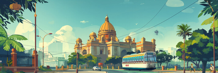Illustraion of Kolkata city in India - obrazy, fototapety, plakaty