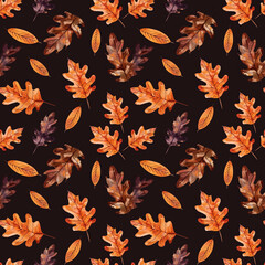 Charming watercolor autumn leaves seamless print, a delightful choice for fabric, wallpaper, and poster designs - obrazy, fototapety, plakaty