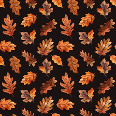 Rustic watercolor autumn leaves pattern, adding warmth to textile, wallpaper, and poster backgrounds - obrazy, fototapety, plakaty
