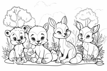 Woodland friends colouring page