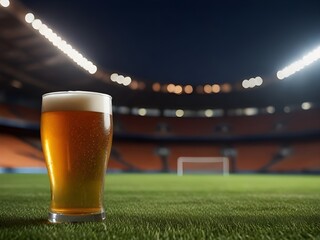 fresh cold beer on soccer, American football stadium - obrazy, fototapety, plakaty