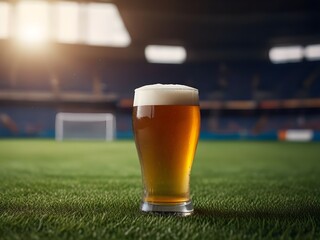 fresh cold beer on soccer, American football stadium - obrazy, fototapety, plakaty