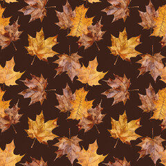 Enchanting watercolor autumn leaves seamless design, ideal for adding charm to textile, wallpaper, and poster backgrounds - obrazy, fototapety, plakaty