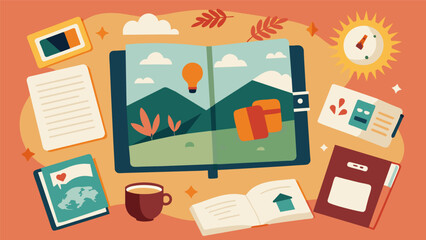 Fototapeta premium A travelers journal is filled with an eclectic mix of sketches and handwritten entries capturing the individuals adventure through both.