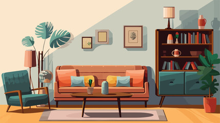 Interior of living room furnished with retro furnit