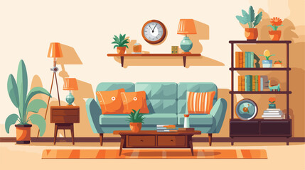 Interior of living room furnished with retro furnit