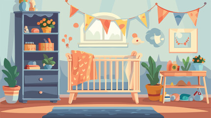 Interior of nursery or baby room full of furniture