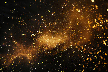 Fototapeta premium Gold glitter circle of light shine sparkles and golden spark particles in circle frame on black background. Christmas magic stars glow, firework confetti of glittery ring shimmer