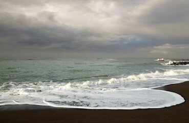 Foamy waves on the seashore