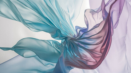 Translucent thin fabric fluttering in the wind. Abstract wavy background.