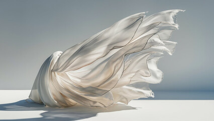 Translucent thin fabric fluttering in the wind. Abstract wavy background.