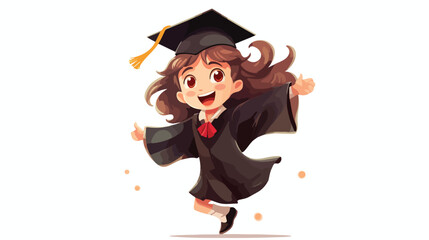 Kid in graduation gown cap. Cute school girl studen