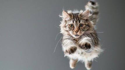 Startled Cat Freezing in Air, Simple Background