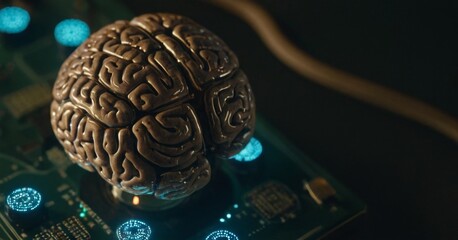 Brain Futuristic Element Circuit with binary data flow background