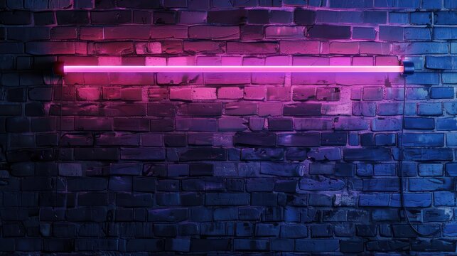 lamp with neon light on brick wall texture background for product display, banner or mockup