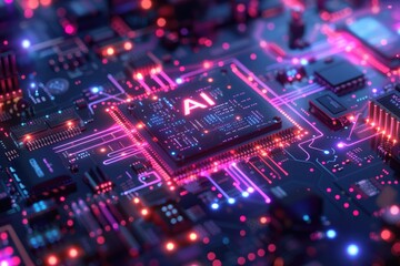 Obraz premium Artificial Intelligence (AI) concept, Abstract AI processor and quantum computer background.