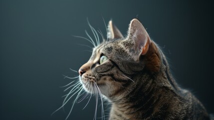 Intrigued Tabby Cat: Profile Against Soft Backdrop