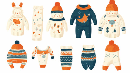 Knitted clothes set. Kids knitwear garments. Warm w