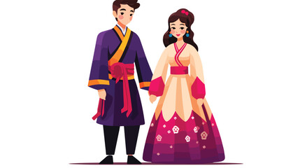 Korean couple wearing traditional costumes. Female