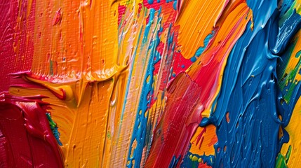 Dynamic Colorful Paint Strokes on Canvas in Detail