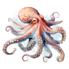 Obraz premium Watercolor Real Underwater Octopus, clipart Illustration, Generative Ai