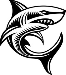 A shark animal woodcut vintage style icon mascot illustration