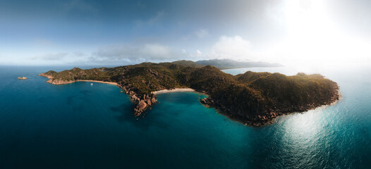 Radical Bay Beach at Arcadia at Magnetic Island near Townsville in Queensland, Australia - Aerial...