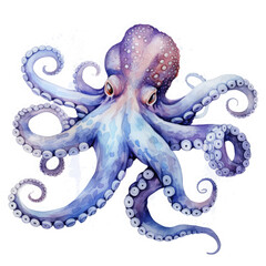Fototapeta premium Watercolor Real Underwater Octopus, clipart Illustration, Generative Ai