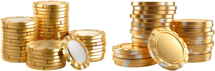 set of golden poker chips, cut out