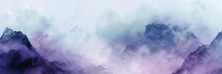 Ethereal watercolor mountains shrouded in mist, a perfect serene background for creative projects.