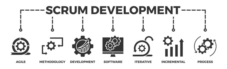 Scrum development banner web icon illustration concept with icon of agile, methodology, development, software, iterative, incremental and process