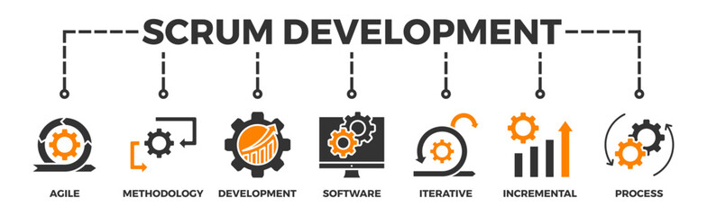 Scrum development banner web icon illustration concept with icon of agile, methodology, development, software, iterative, incremental and process