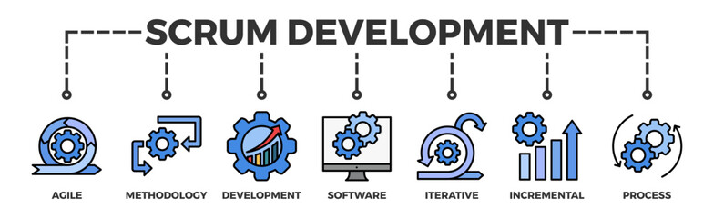 Scrum development banner web icon illustration concept with icon of agile, methodology, development, software, iterative, incremental and process