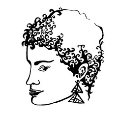 African American Woman with cropped curls hairstyle. Short natural hair. Hand drawn vector illustration