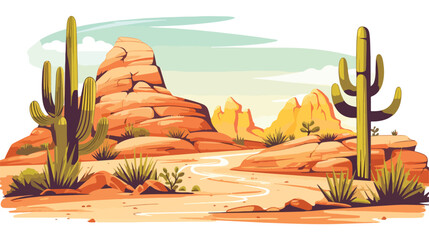 Linear sunny desert landscape. Colorful wild land s