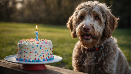 Doodle Dog Celebrating Birthday