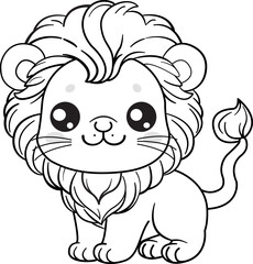 Lion, Sweet and cute, coloring page, outline, isolate