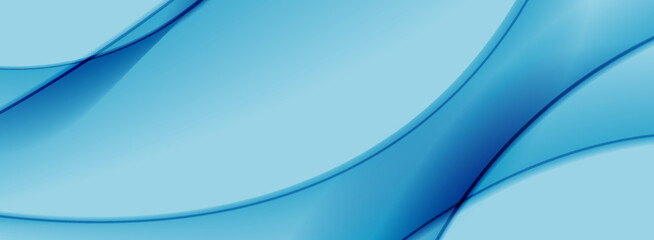 Blue glossy blurred elegant waves abstract background. Vector banner design