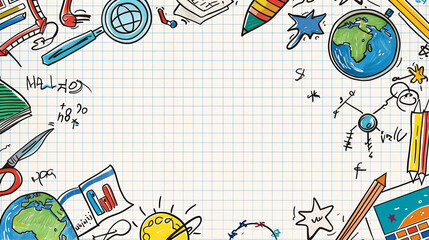 Creative school-themed doodles on lined paper background